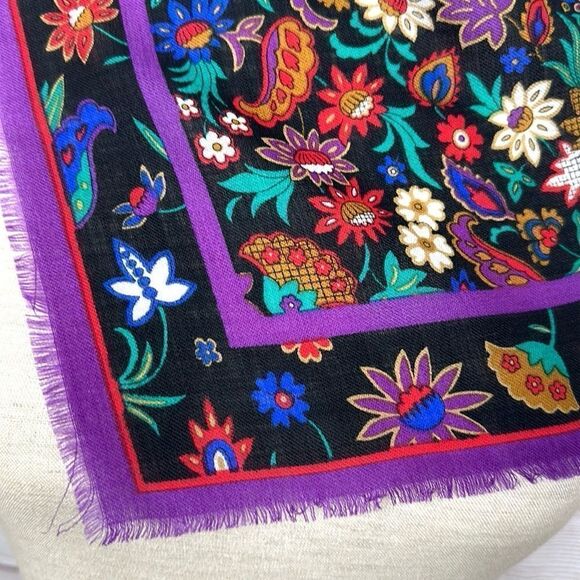 Vintage Baar & Beards Wool Purple Floral Square Scarf made in Japan - Picture 3 of 8